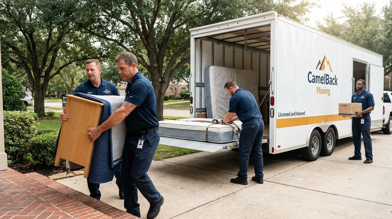 Crew loading residential truck for cross-state move from Nags Head, NC