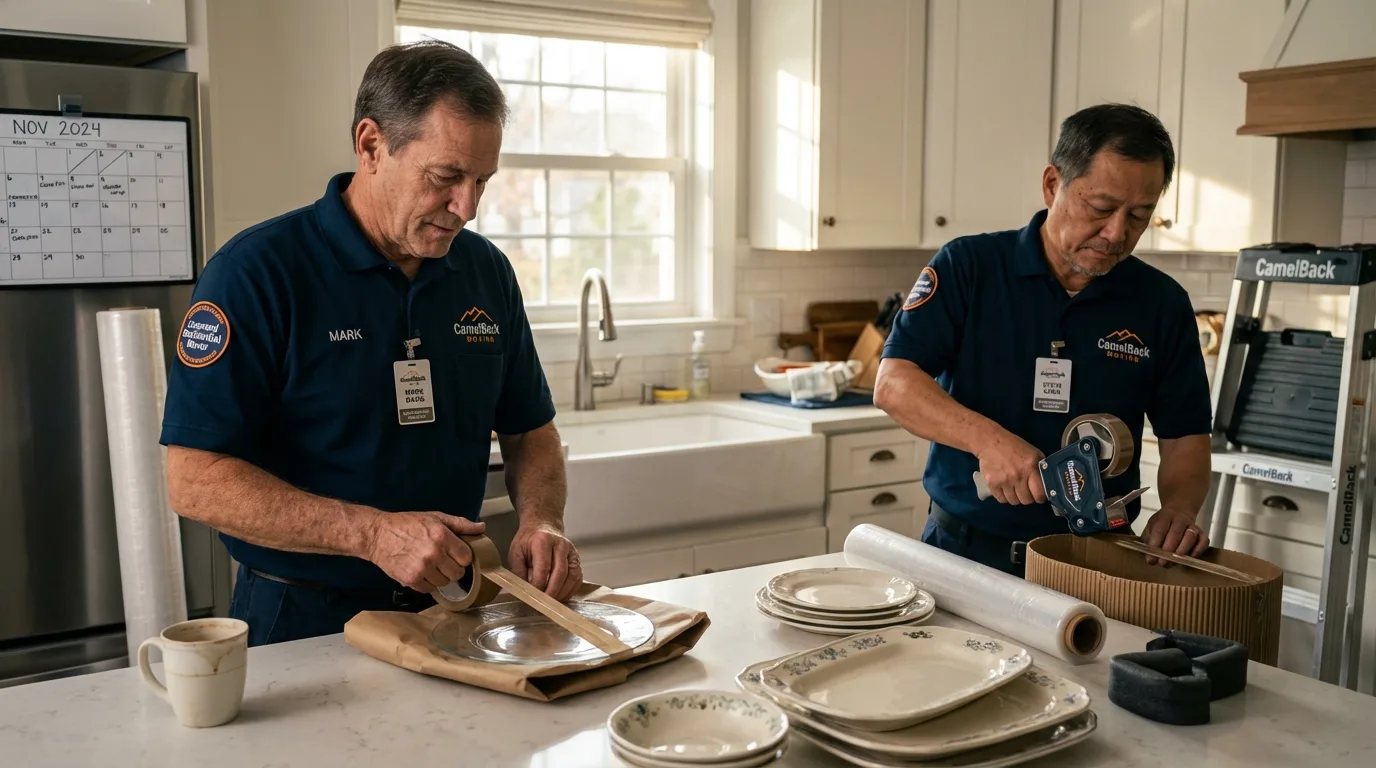 Professional crew packing kitchen dishware in Nags Head, NC